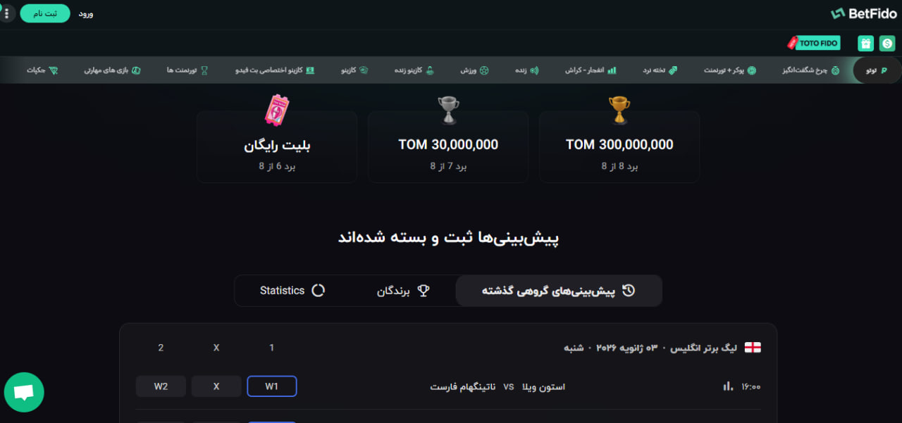لغو شرط در پیش بینی توتو فیدو